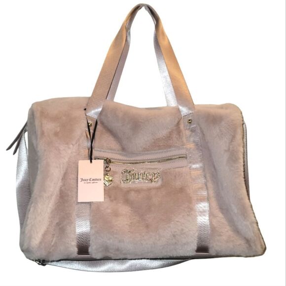 Juicy Couture Fluffy Weekender Overnight Duffle Bag Large Dusty Blush New - Picture 1 of 8